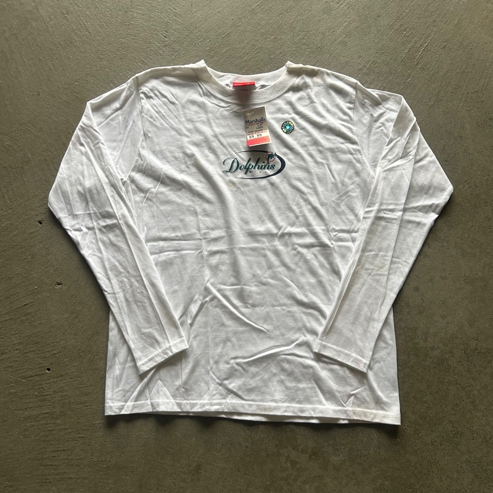 Vintage Reebok Miami Dolphins Long Sleeve Shirt Size Large White‎ NFL BRAND NEW